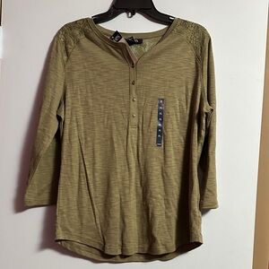 Chaps Olive 1/4 Button Down Women's Shirt